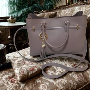 Tan Crossbody Bag with Adjustable Strap and Tassel Charm